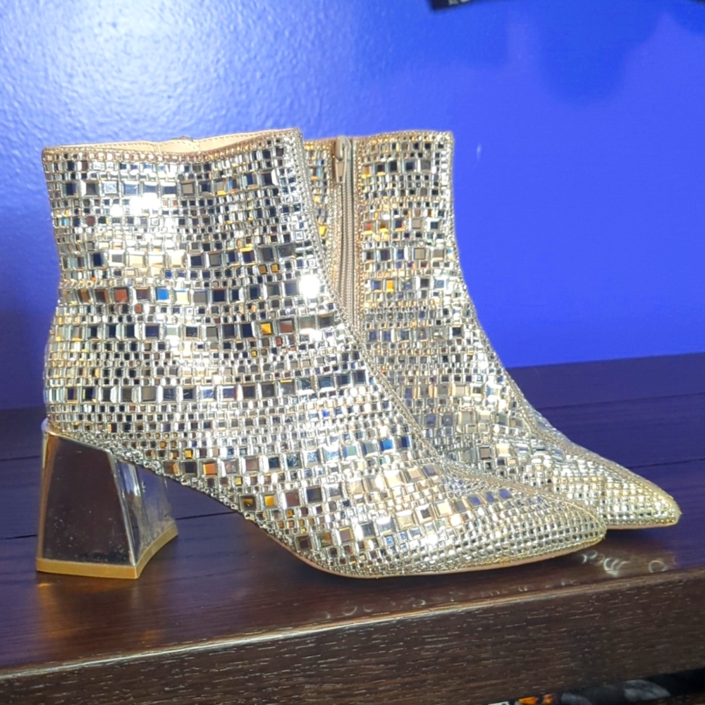 Steve Madden Silver Rhinestone Ankle Boots
